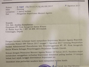 Kemenag Cabut Izin Penyelenggaraan Umrah First Travel
