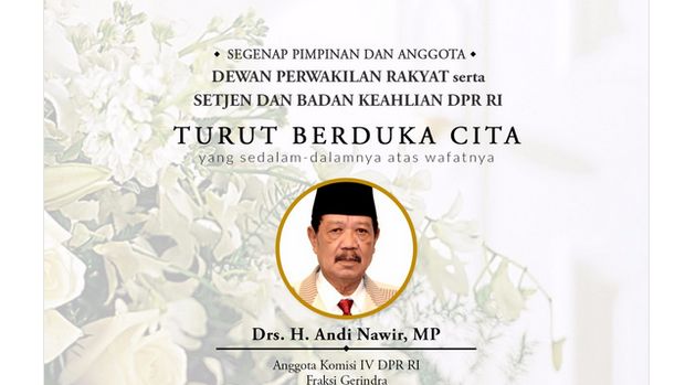 Sakit, Anggota DPR Fraksi Gerindra Andi Nawir Meninggal Dunia
