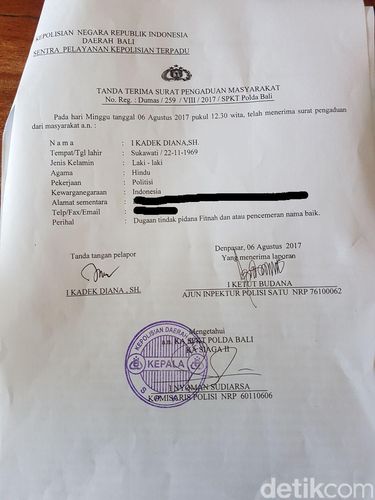 Bukti laporan polisi dari PDIP Bali
