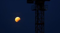 Bulan muncul di Vienna, Austria dengan terbayang-bayang bumi saat gerhana bulan parsial (Foto: REUTERS/Heinz-Peter Bader)