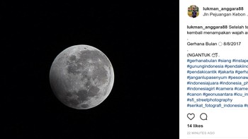 Gerhana Bulan Parsial terjadi pada Selasa 8 Agustus 2017 pukul 02.22 WIB, 01.22 WITA dan 00.22 WIT. Adapun puncak gerhana terjadi pada pukul 03.21 WIB, 02.21 WITA dan 01.21 WIT. Foto: Instagram @lukman_anggara88