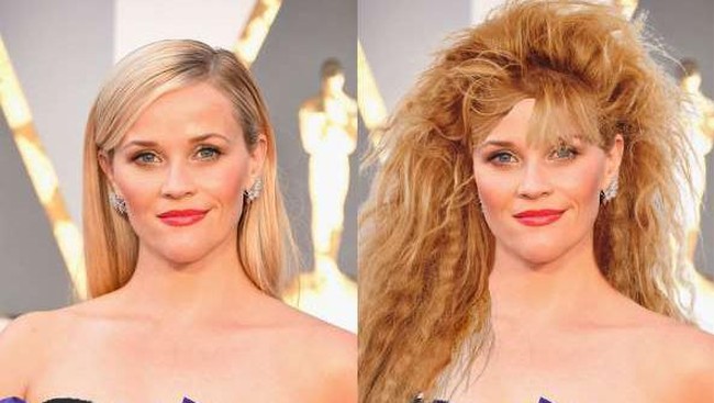 Begini penampilan Reese Witherspoon bergaya seperti rambut penyanyi Diana Ross. Mengembang dan keriting.