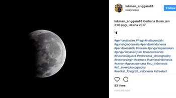 Alhasil, keindahan gerhana Bulan parsial pun menghiasi Instagram. Foto: Instagram @lukman_anggara88