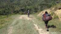 Sedangkan para prianya, pergi berburu atau menjadi porter bagi para pendaki yang mau mendaki Puncak Carstensz. Bayarannya Rp 7 juta per hari, menurut kita mahal tapi biaya hidup di sana pun sangat tinggi karena jauh dari mana-mana (Afif Farhan/detikTravel)