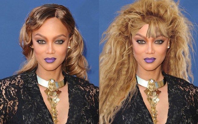 Foto Tyra Banks pun ikut diedit rambutnya bergaya 80-an.