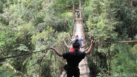 Inilah jembatan kayu sebagai gerbang ke Desa Ugimba. Di bawahnya ada sungai yang sangat dingin karena mengalir langsung dari Pegunungan Jayawijaya (Afif Farhan/detikTravel)