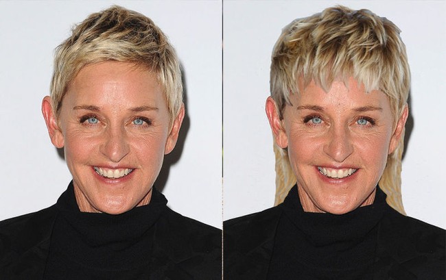 Tak ketinggalan Ellen DeGeneres pun ikut tampl ala rambut 80-an. Kocak ya!