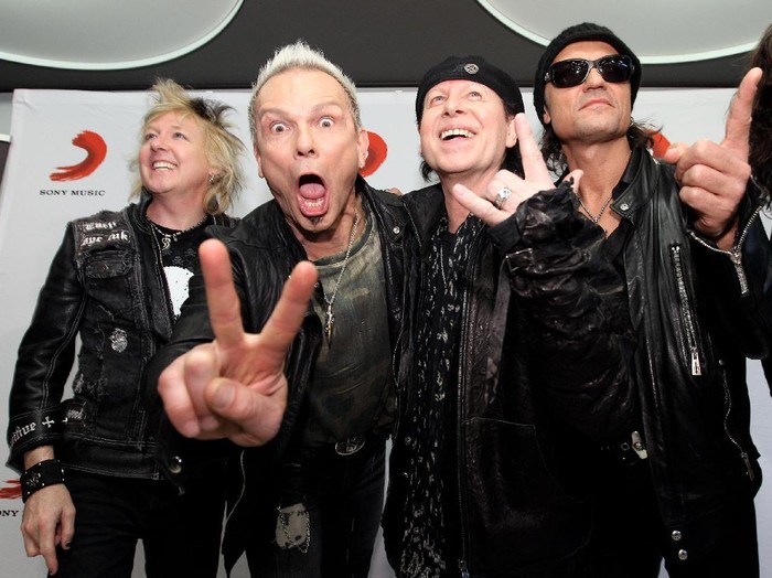 MUNICH, GERMANY - MAY 08:  (L-R) James Kottak, Rudolf Schenker, Klaus Meine, Matthias Jabs and Pawel Maciwoda of German rock band Scorpions pose prior to their Sting In The Tail tour on May 8, 2010 in Munich, Germany.  (Photo by Miguel Villagran/Getty Images)
