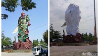 Beginilah kondisi patung dewa di Kelenteng Kwan Sing Bio Tuban sebelum dan setelah dibungkus kain. Berbagai elemen masyarakat di Tuban mengatakan warga menghargai toleransi. Provokasi dinilai datang dari luar Tuban (Rofiq/detikcom)