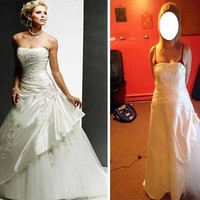 Jika pada foto iklan gaun tampak pas di tubuh model, tidak demikian ketika gaun sampai ke tubuh orang sebenarnya. Gaun malah melorot dari tubuh.Foto: Dok. Bored Panda