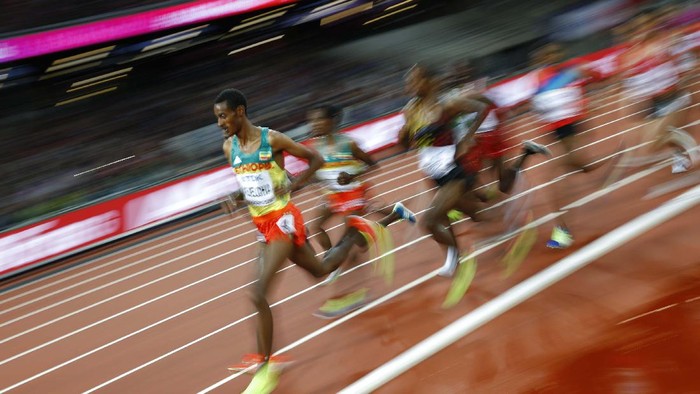 Athletics - World Athletics Championships - Womens 400 Metres Hurdles Semi-Final - London Stadium, London, Britain – August 8, 2017.  Lea Sprunger of Switzerland reacts after the semi-final heat. REUTERS/John Sibley