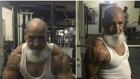 Kakek dari Pakistan ini sedang berpose dengan otot-ototnya. (Foto: Instagram/oldbodybuilder)