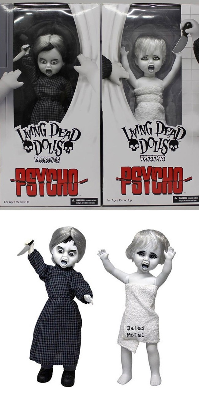 Terinspirasi film Psycho, dua boneka berikut tampil dengan ekspresi menyeramkan. Jika Anda ingin mengoleksinya Living Dead Dolls berikut masih dijual di sejumlah sejumlah situs. Foto: ist