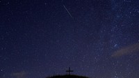 Hujan meteor Perseid terlihat di Grossmugl, Austria (REUTERS/Heinz-Peter Bade)