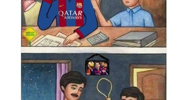 Fans Barcelona digambarkan kecewa di meme ini. Foto: istimewa