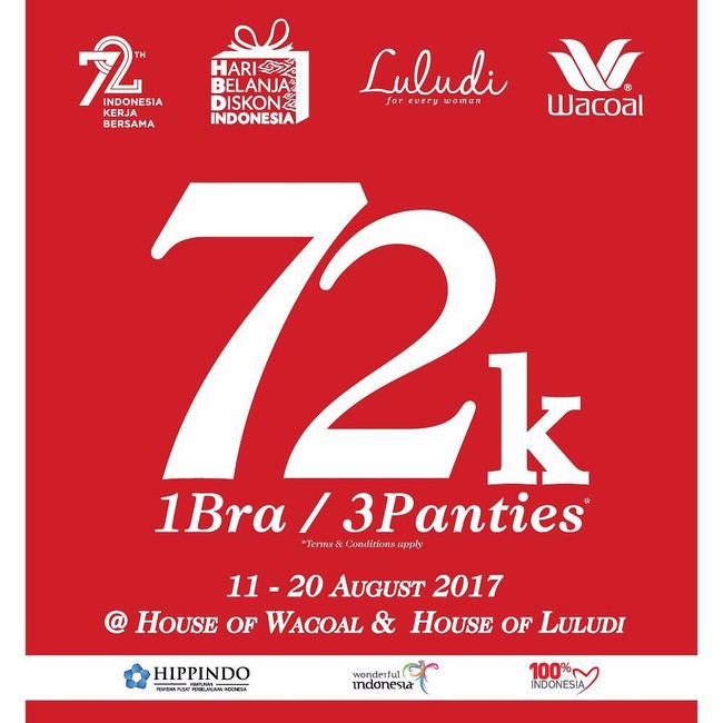 Bukan hanya busana, brand pakaian dalam juga ada yang menggelar sale. Menyambut Hari Kemerdekaan, Wacoal memberi diskon sampai 45% untuk item bra dan celana dalam.