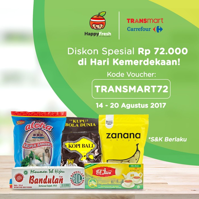 Belanja Lewat HappyFresh di Transmart Carrefour, Diskon Rp 72 Ribu