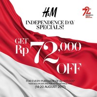 Jika ingin mencari busana hangout atau kerja yang kekinian, kunjungi H&M yang beri diskon 17 Agustus sebesar Rp 72 ribu. Ini berlaku untuk pembelian minimal Rp 500 ribu.