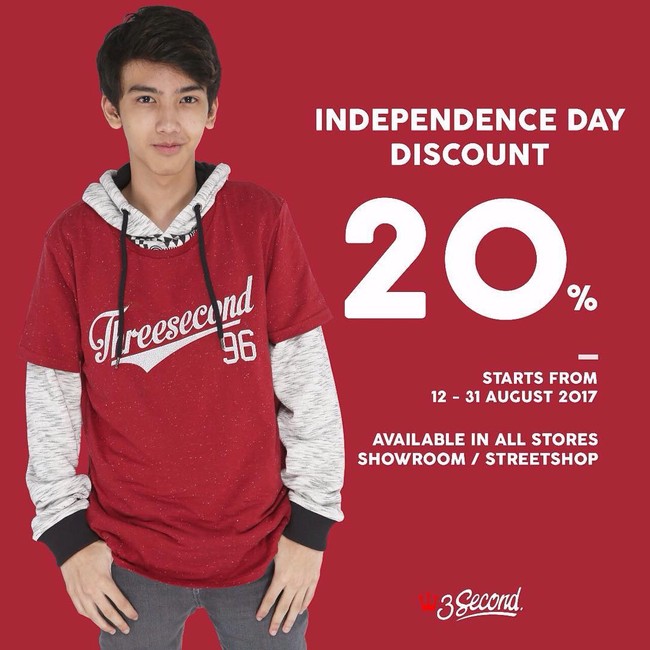 Untuk Anda yang ingin membelikan baju untuk anak remaja bisa mendatangi 3Second Clothing. Saat 17an nanti, brand tersebut memberi diskon hingga 20%.