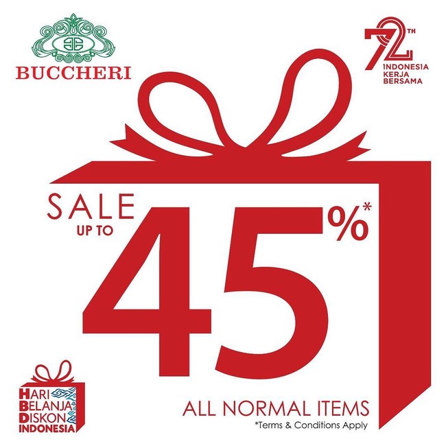 Jika ingin mencari sepatu yang lebih formal untuk bekerja, kunjungi saja gerai Buccheri di mal terdekat. Di Hari Kemerdekaan, Buccheri memberi diskon hingga 45%.