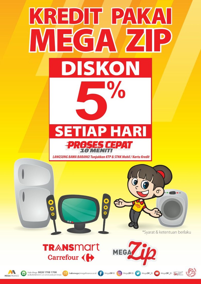 Tambahan Diskon 5% Megazip di Transmart dan Carrefour