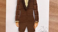 Bukan hanya ilustrasi wanita, Edgar turut membuat ilustrasi pria. Untuk karya Chocolate Gentleman ia memadukannya dengan potongan dark chocolate dan white chocolate. Tampak gagah ya? Foto: Edgar Artis