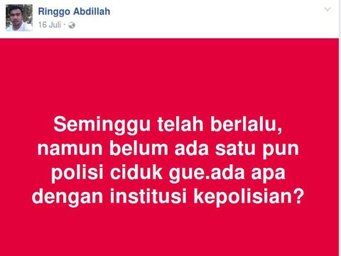 Postingan Ringgo Abdillah di FB.