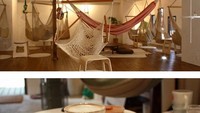 Kalau ke Mahika Mano di Jepang dijamin jadi rileks. Interior coffee shop dibuat mirip suasana pulau. Lengkap dengan hammock yang menggantung di tengah ruangan. Wah, seru abis! Foto: Istimewa