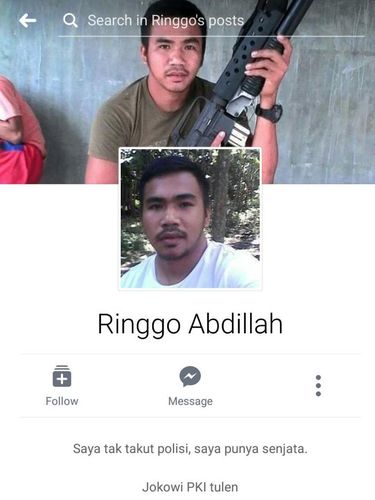 Akun Ringgo Abdillah di Facebook yang viral karena menghina presiden dan Kapolri.