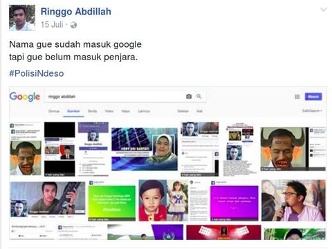 Postingan Ringgo Abdillah di FB.