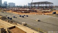 Pembangunan area contract package (CP) 101 terus dikebut, Kamis (24/8/2017). Di area ini terdapat Stasiun dan Depo MRT Lebak Bulus.