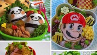 Ada banyak kreasi bento menarik perhatian. Nasi dan aneka lauknya disusun hingga menampilkan bentuk menarik. Seperti panda lucu, Mario Bross, Simpsons hingga Hello Kitty. Foto: Istimewa