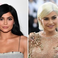 Kylie Jenner, dari rambut hitam panjang jadi pirang platinum. Foto: Getty Images