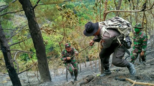  200 Personel dilibatkan untuk memadamkan api dengan berbagai cara.
