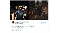 Meme ini menyinggung jubah plus masker yang dikenakan oleh Mayweather saat hendak naik ring. (Foto: Screenshot Twitter)