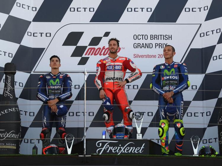 Dovizioso Diapit Vinales dan Rossi di Podium Silverstone
