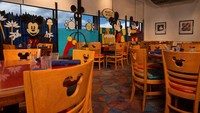 Bahkan, hingga detail properti pun menggunakan tema Mickey Mouse. Kursi, gambar, hingga alat makan pun senada (Walt Disney World)
