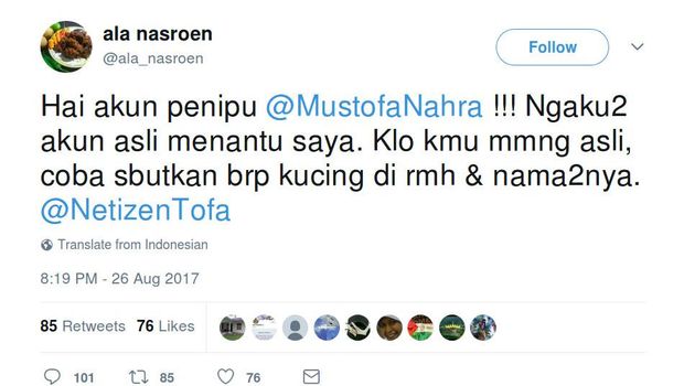 Tantangan mertua Mustofa ke akun @MustofaNahra.
