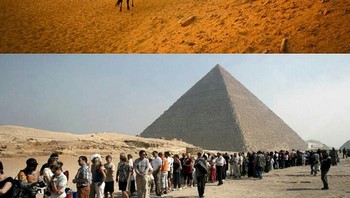 Harapannya bisa saat mengunjungi Piramida di Mesir sepi orang, namun kenyataannya ramai orang. (Foto: boredpanda)