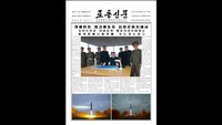 Surat kabar Rodong Sinmun merilis 20 foto peluncuran rudal Korut, termasuk foto Kim Jong-Un tersenyum saat duduk di meja dan dikelilingi pejabat. Foto: kcnawatch.co