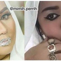 Wanita ini berusaha berlakon seperti Anniesa Hasibuan. Lihat saja makeupnya yang medok dengan bibir bertabur remahan. Foto: dok. Instagram (mimih.perrih)