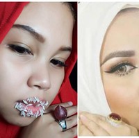 Selain meniru bibir Anniesa Hasibuan, cewek cantik ini pun meniru cincin sang desainer. Kocaknya, dia pakai bawang yang seolah-olah batu cincin. Foto: dok. Instagram (wulan_bahtiar)
