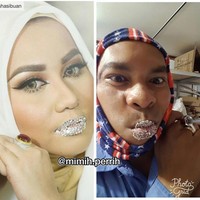 Pria pun ikut meniru bibir Anniesa Hasibuan. Seperti pria ini yang menaburkan gula di bibirnya. Foto: dok. Instagram (mimih.perrih)