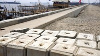 Saat ini pengerjaan tanggul laut di Kalibaru sudah mencapai 57 persen.
