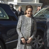 Coat dress dengan corak animal printed membuat penampilan Kate tampak fresh saat hamil Putri Charlotte di tahun 2015. Gaun yang sama juga dipakai ketika ia hamil Pangeran George tahun 2013. CoFoto: Dok. Getty Images