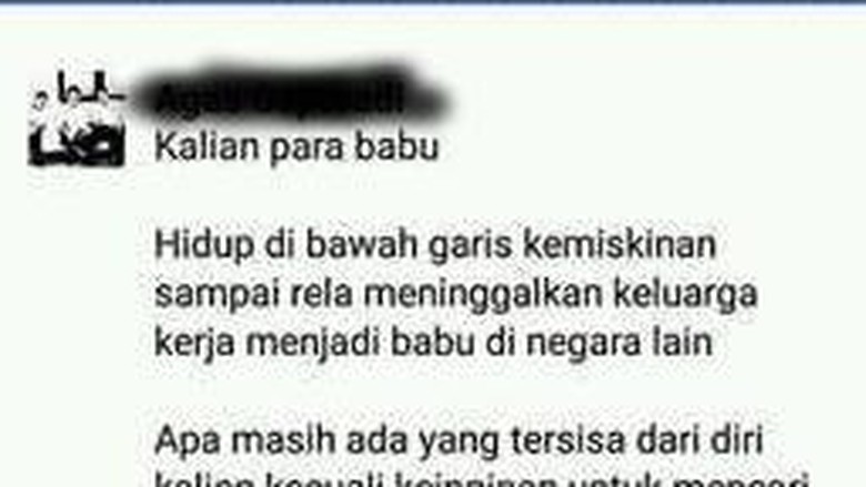 Viral TKI Dihina Babu di FB, BNP2TKI: Jangan Rendahkan Mereka Viral TKI Dihina Babu di FB, BNP2TKI: Jangan Rendahkan Mereka