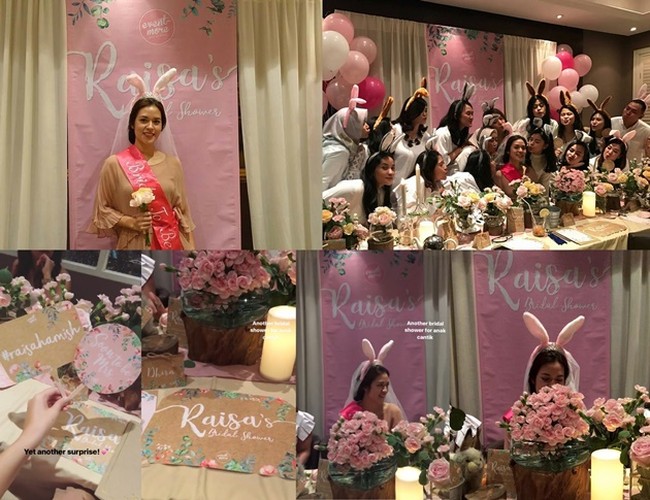 Penyanyi Raisa mendapatkan kejutan pesta bridal shower dari para sahabatnya pada 30 Agustus 2017. Pesta digelar beberapa hari sebelum pernikahannya dengan Hamish Daud dilangsungkan di Hotel Ayana Midplaza. Dalam bridal showernya, Raisa tampak didandani jadi kelinci cantik. Foto: Dok. Instagram