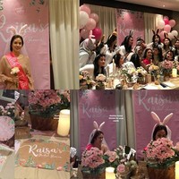 Penyanyi Raisa mendapatkan kejutan pesta bridal shower dari para sahabatnya pada 30 Agustus 2017. Pesta digelar beberapa hari sebelum pernikahannya dengan Hamish Daud dilangsungkan di Hotel Ayana Midplaza. Dalam bridal showernya, Raisa tampak didandani jadi kelinci cantik. Foto: Dok. Instagram