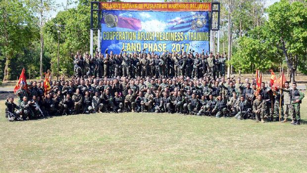 Latihan digelar di Pusat Latihan Tempur Korps Marinir Baluran, Karangtekok, Situbondo, Jawa Timur