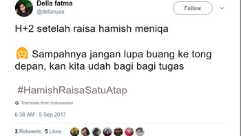 Raisa nyapu, bang Hamish buang sampah. (Foto: Screenshot Twitter)